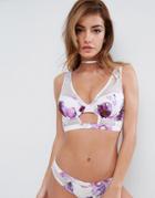 Asos Spaced Floral Mesh Insert Cupped Bikini Top - White