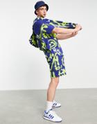 Asos Design Set Oversized T-shirt In All Over Graffiti Text Print-multi