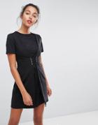 Asos Lace Insert Mini Skater Dress With Corset - Black
