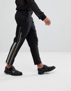 Asos Tapered Smart Pants In Black With Tape Detail - Black