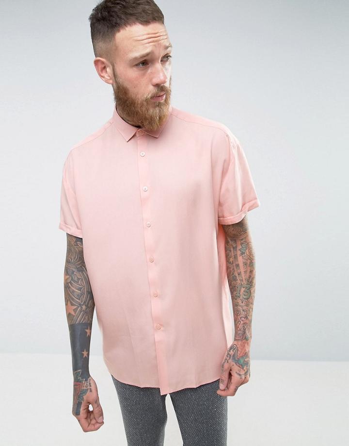 Asos Oversized Peached Tencel Shirt In Pink - Pink