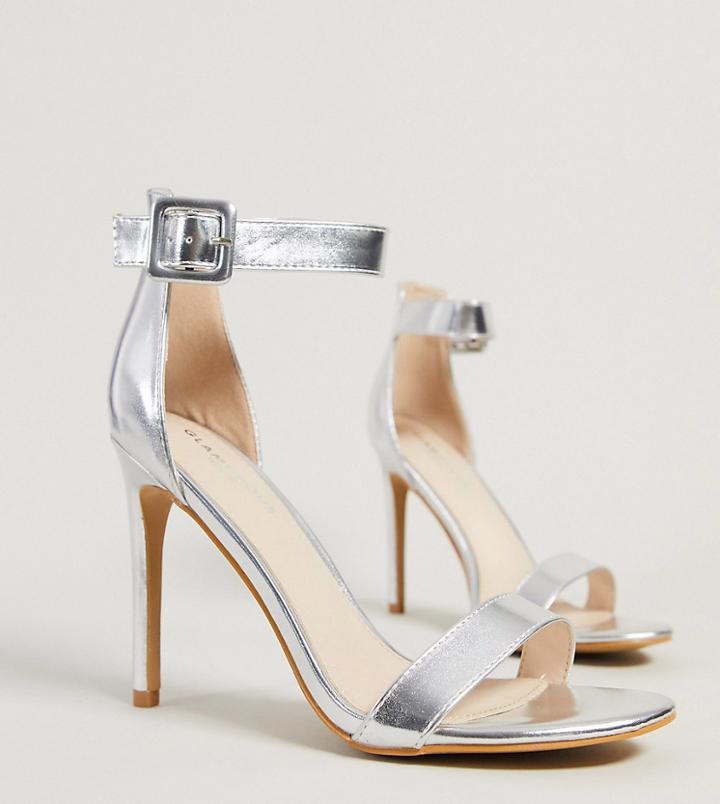 Glamorous Wide Fit Barely There Heeled Sandal In Silver
