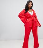 Prettylittlething Plus Tailored Wide Leg Pants In Red - Red