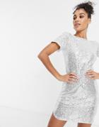 Jaded Rose T-shirt Mini Dress In Silver Sequin