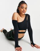 Asos 4505 Long Sleeve Top With Asymmetric Neck Line And Thumb Holes-black