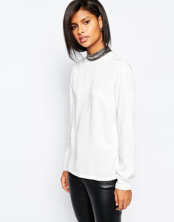 Vero Moda Embellished Neck Top - White