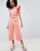 Lost Ink Wide Leg Pants With Paperbag Waist Two-piece-pink