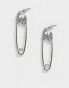 Asos Design Earrings In Crystal Safety Pin Design In Silver Tone