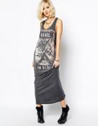 Religion Maxi Dress With Rebel Print - Black