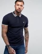 Fred Perry Slim Fit Stripe Collar Zip Polo Shirt Navy - Navy