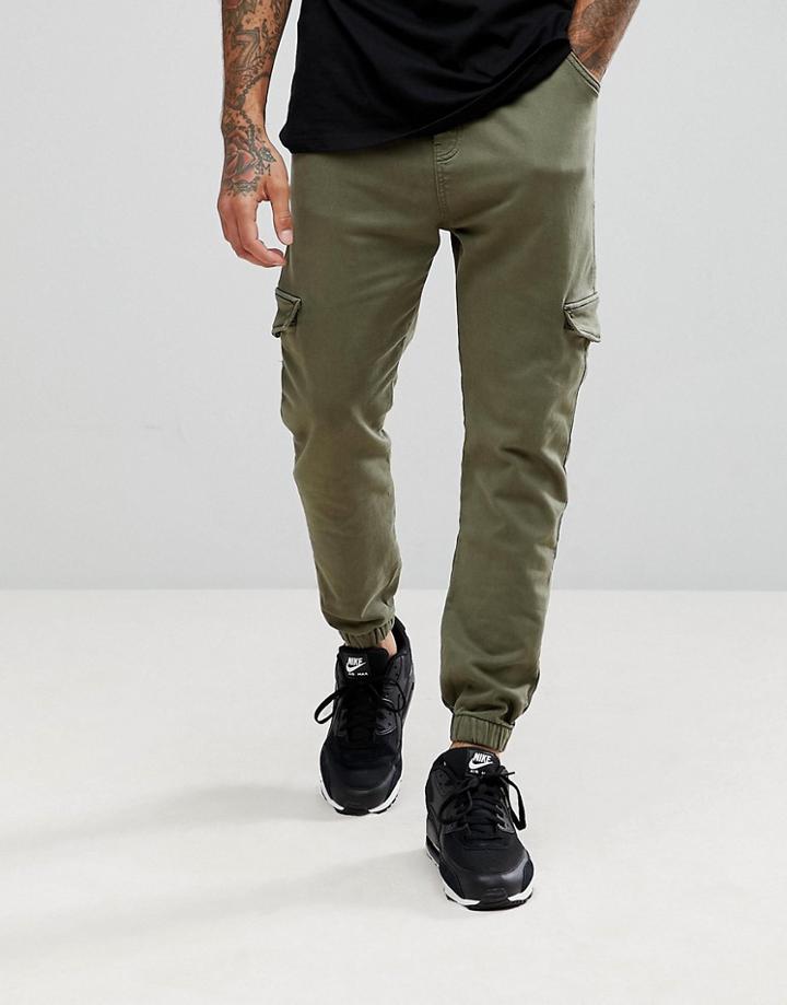 Bershka Cargo Joggers In Khaki - Green