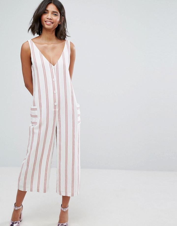 Lost Ink Minimal Jumpsuit In Stripe - White