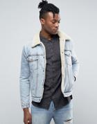 Rollas Stonewash Denim Fully Lined Sherpa Jacket - Blue