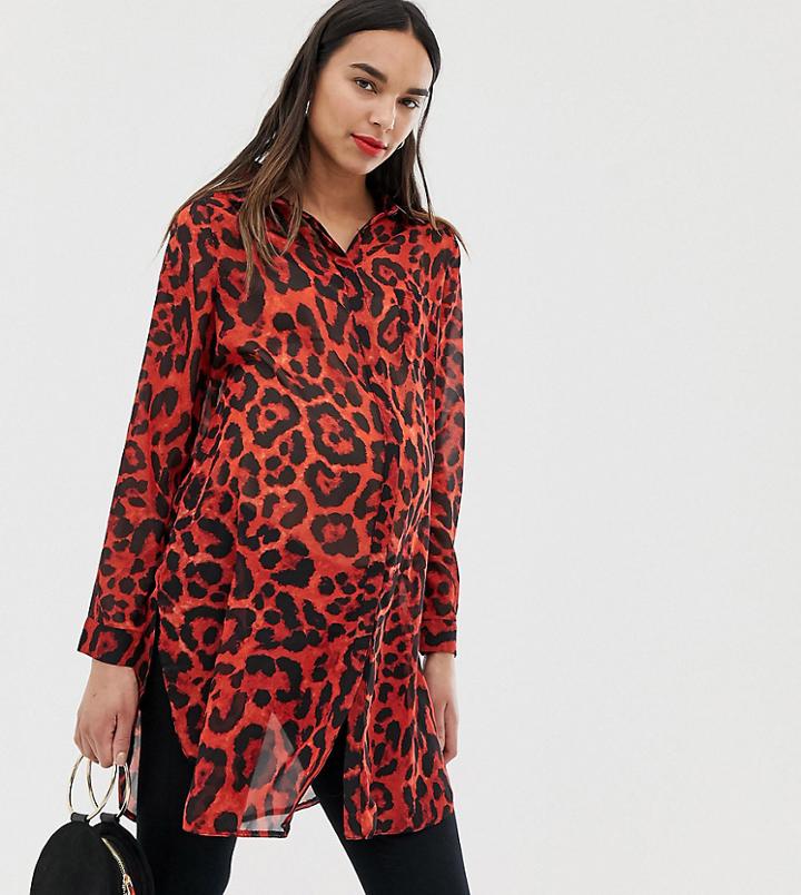 New Look Maternity Chiffon Shirt In Animal Print-black