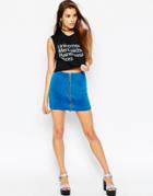 Asos Mini Skirt In Velvet With Zip Front - Turquoise