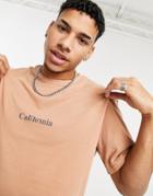 Topman California Print T-shirt In Camel-brown