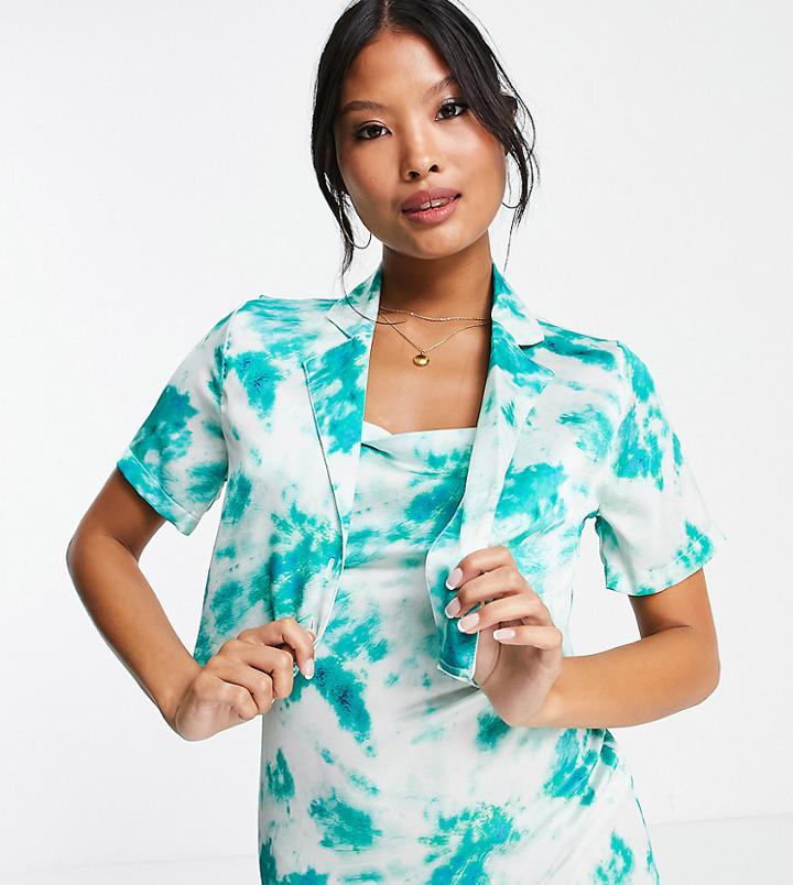 Topshop Petite Cloud Print Tie Dye Shirt Set-blues