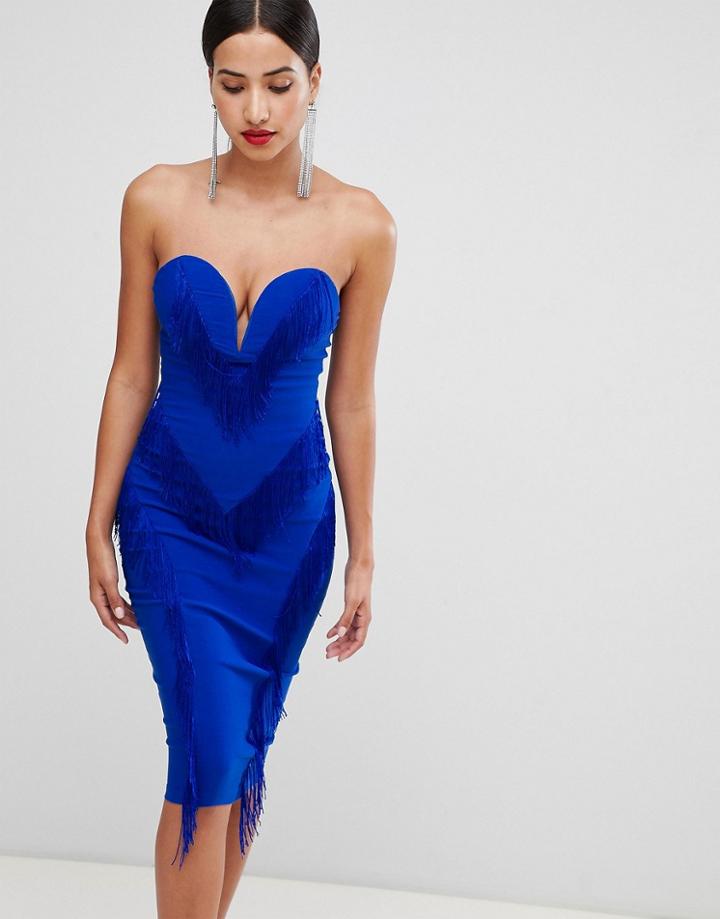 Rare Fringe Sweetheart Pencil Dress - Blue