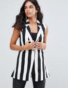 Forever Unique Mono Stripe Sleeveless Blazer - Multi