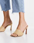 Asos Design Hattie Mid-heeled Mule Sandals In Natural-neutral