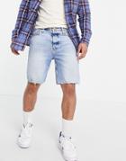 River Island Skinny Denim Cut Off Shorts In Light Blue-blues