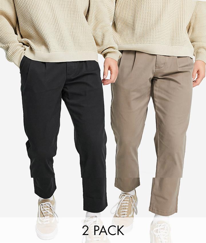 Asos Design 2-pack Cigarette Fit Chinos In Washed Brown And Black - Save-multi