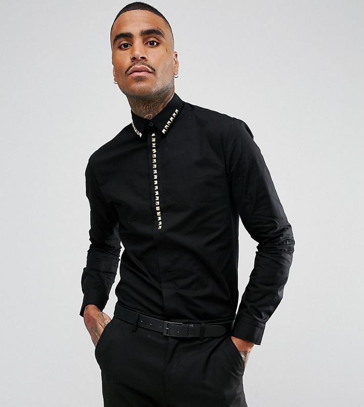 Noose & Monkey Skinny Smart Shirt With Studs - Black