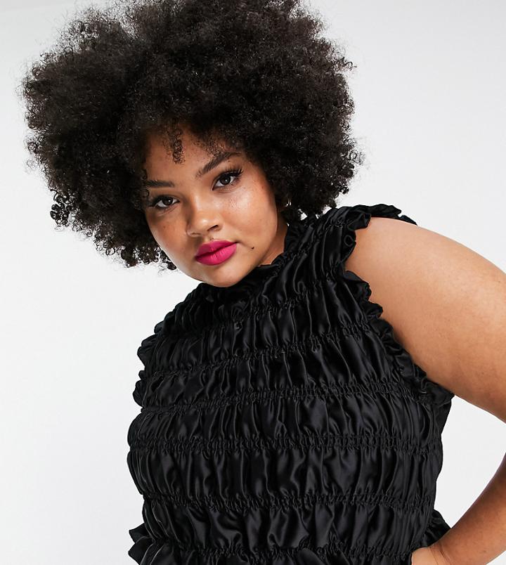Lola May Plus Ruched Crop Top-black