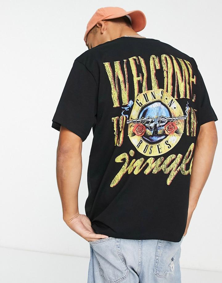 Pull & Bear Guns N' Roses Skeleton T-shirt In Black