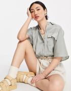 Mango Short Sleeve Satin Shirt In Light Gray-grey