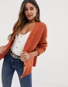 Asos Design Chunky Cardigan In Moving Rib With Statement Button - Brown