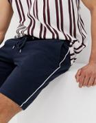 Asos Design Jersey Skinny Shorts With Piping In Navy - Navy