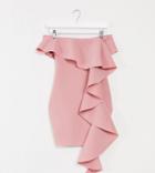 Missguided Petite Scuba Bardot Mini Dress With Ruffle Detail In Blush-pink