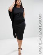 Asos Curve Midi Shift Dress In Crepe - Black