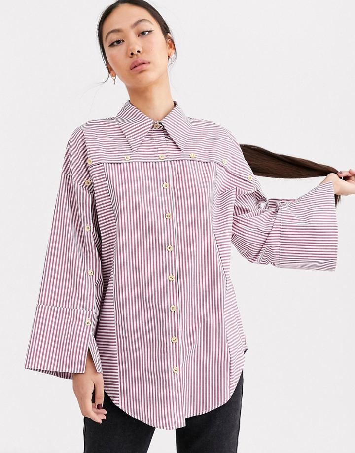 Asos White Stripe Wooden Button Detail Shirt-multi