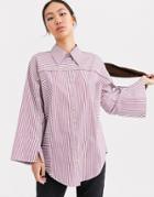 Asos White Stripe Wooden Button Detail Shirt-multi