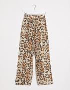 Missguided Beach Cover Up Pants In Leopard Print-brown