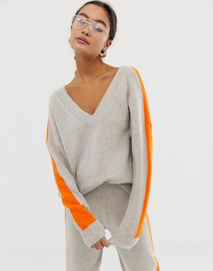 Asos Design Two-piece Sweater With Tipping - Gray