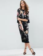 Asos Embroidered Kimono Midi Dress - Multi