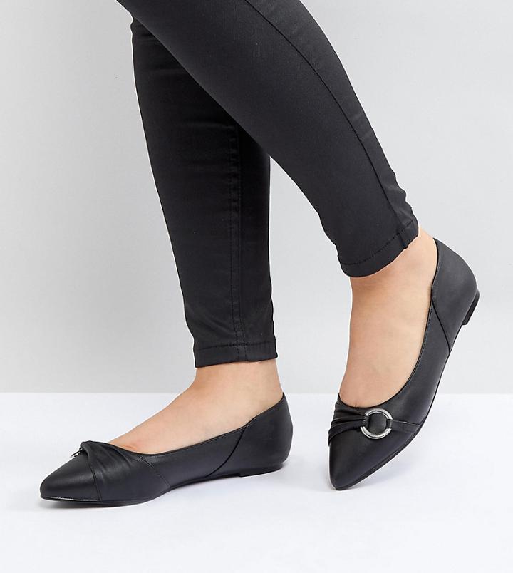 Lost Ink Black Loop Detail Flat Shoes - Black