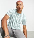 Parlez Ladsun Heavy Striped T-shirt In Sage Exclusive At Asos-green