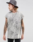 Asos Oversized Sleeveless T-shirt With Droplet Wash In Gray - Gray