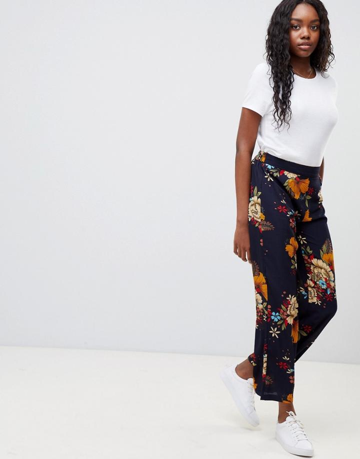 Jdy Sofi Floral Print Wide Leg Pants-navy