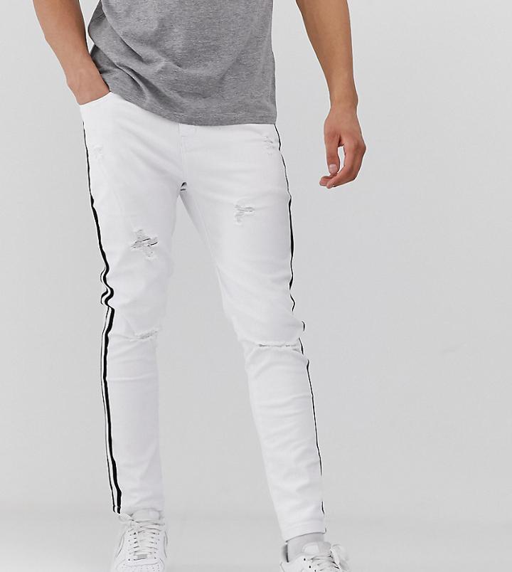 Mauvais Muscle Jeans With Distressing And Side Stripe - White