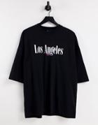 Asos Design Oversized T-shirt In Black With Los Angeles Print