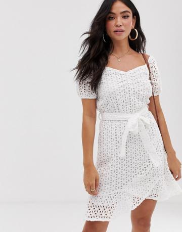 Influence Milk Maid Dress In Broderie Anglaise - White