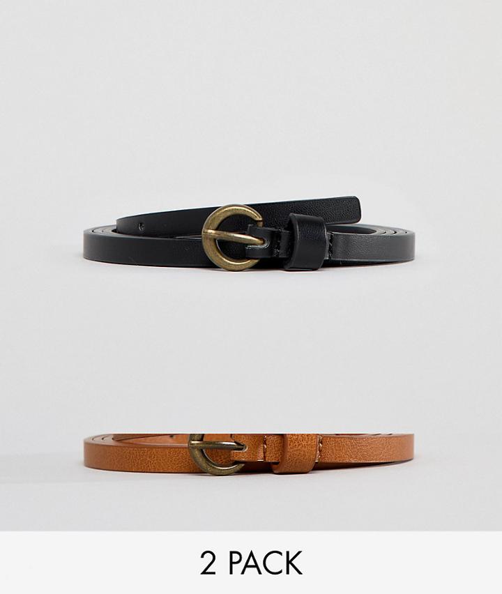 Asos Design Curve 2 Pack Super Skinny Vintage Look Waist And Hip Belt-multi