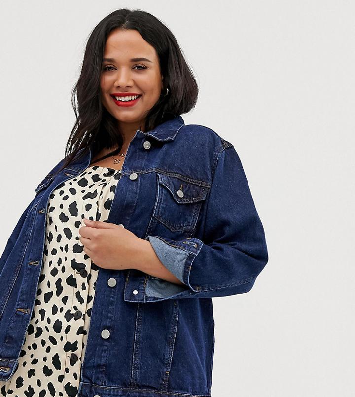Brave Soul Plus Denim Oversized Boyfriend Jacket - Blue