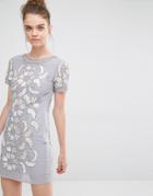 Frock And Frill Velvet Embellished Shift Dress - Gray