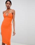 Asos Design Strappy Underwire Bodycon Midi Dress - Orange